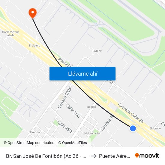 Br. San José De Fontibón (Ac 26 - Kr 96a) to Puente Aéreo T2 map