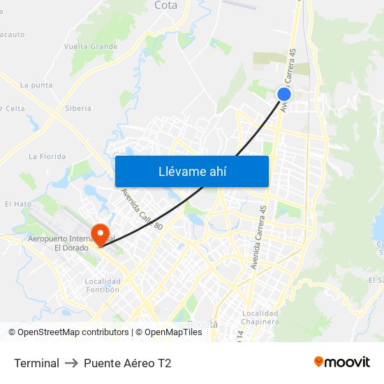 Terminal to Puente Aéreo T2 map