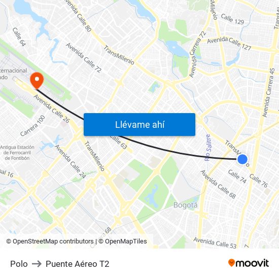 Polo to Puente Aéreo T2 map