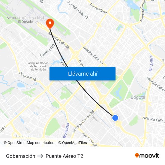 Gobernación to Puente Aéreo T2 map