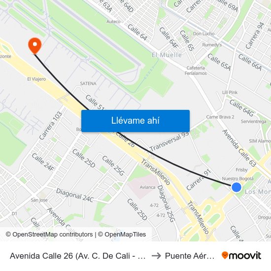 Avenida Calle 26 (Av. C. De Cali - Cl 51) (A) to Puente Aéreo T2 map