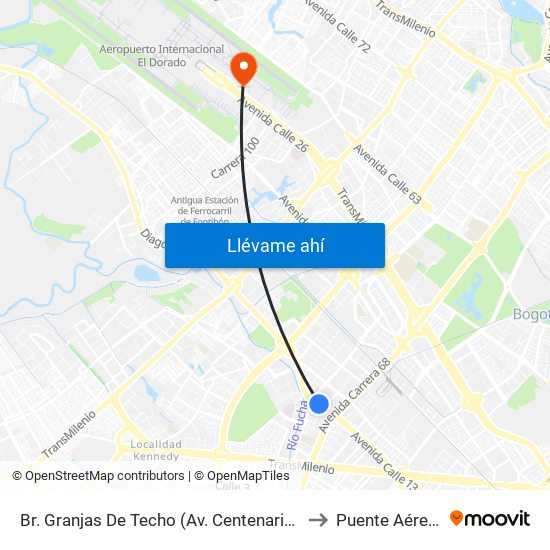 Br. Granjas De Techo (Av. Centenario - Kr 65) to Puente Aéreo T2 map