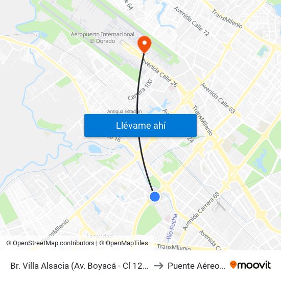 Br. Villa Alsacia (Av. Boyacá - Cl 12a) (A) to Puente Aéreo T2 map