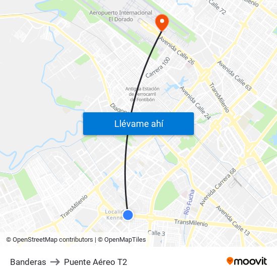 Banderas to Puente Aéreo T2 map