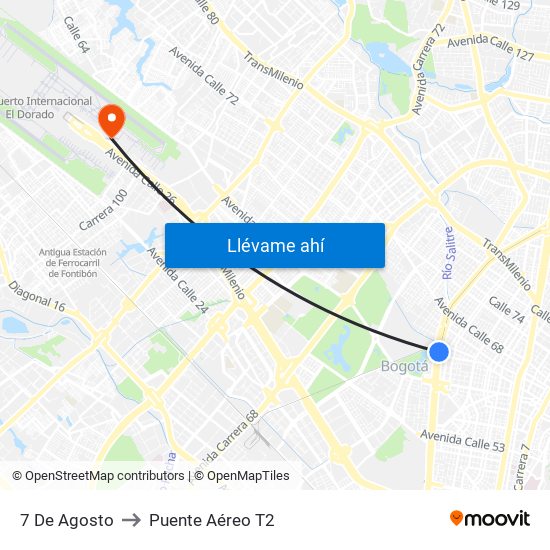 7 De Agosto to Puente Aéreo T2 map