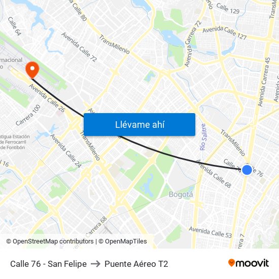 Calle 76 - San Felipe to Puente Aéreo T2 map