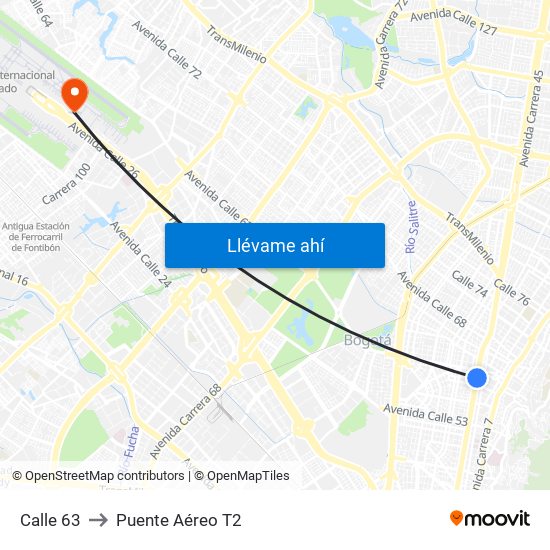 Calle 63 to Puente Aéreo T2 map