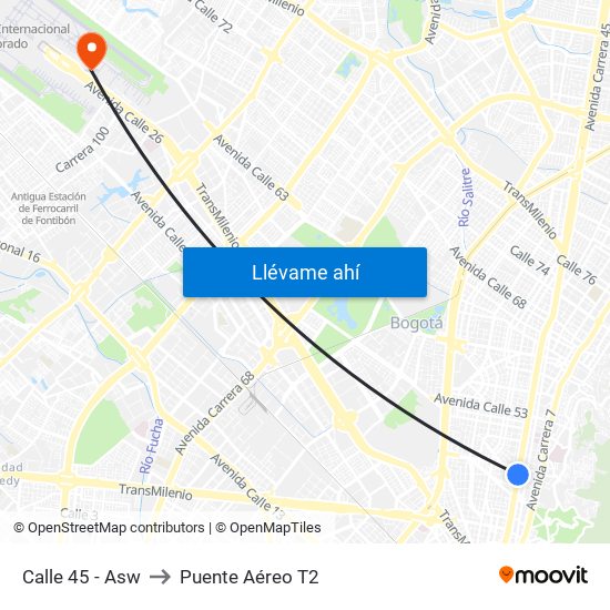 Calle 45 - Asw to Puente Aéreo T2 map