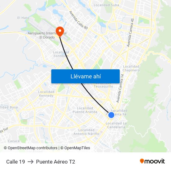 Calle 19 to Puente Aéreo T2 map
