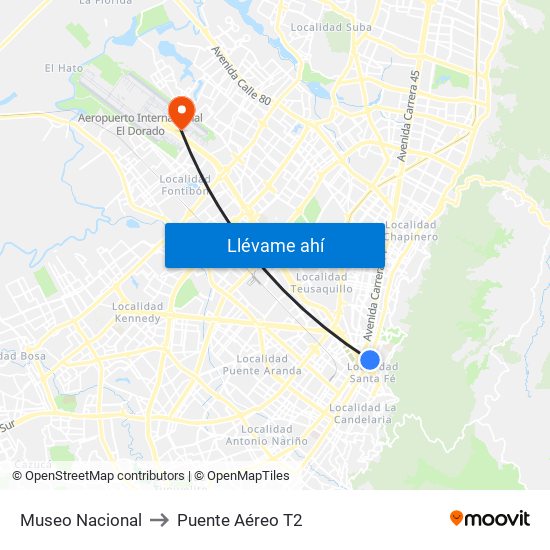 Museo Nacional to Puente Aéreo T2 map