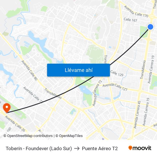 Toberín - Foundever (Lado Sur) to Puente Aéreo T2 map