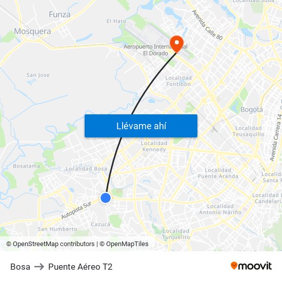 Bosa to Puente Aéreo T2 map