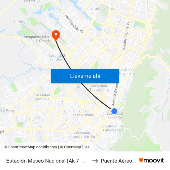 Estación Museo Nacional (Ak 7 - Cl 29) to Puente Aéreo T2 map