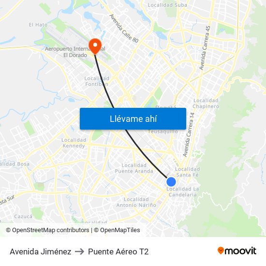 Avenida Jiménez to Puente Aéreo T2 map