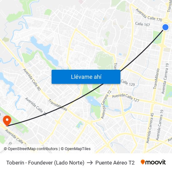 Toberín - Foundever (Lado Norte) to Puente Aéreo T2 map