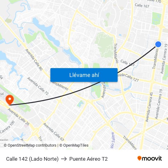 Calle 142 (Lado Norte) to Puente Aéreo T2 map