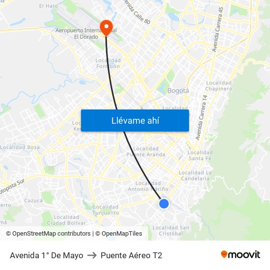 Avenida 1° De Mayo to Puente Aéreo T2 map