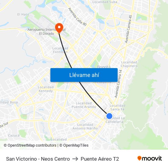 San Victorino - Neos Centro to Puente Aéreo T2 map