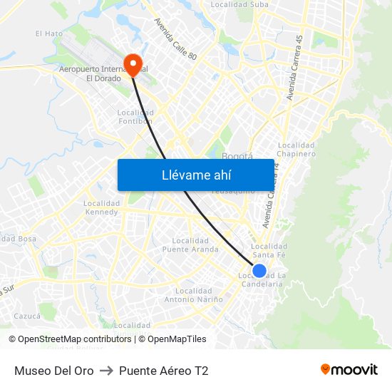 Museo Del Oro to Puente Aéreo T2 map