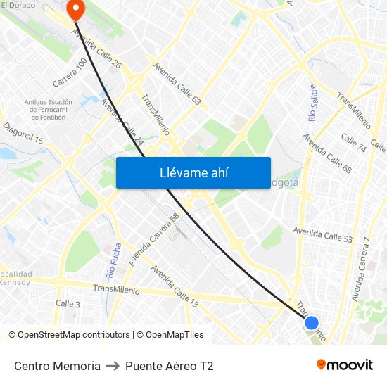 Centro Memoria to Puente Aéreo T2 map