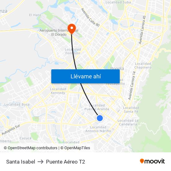 Santa Isabel to Puente Aéreo T2 map