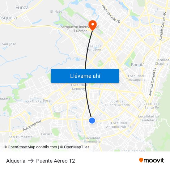 Alquería to Puente Aéreo T2 map