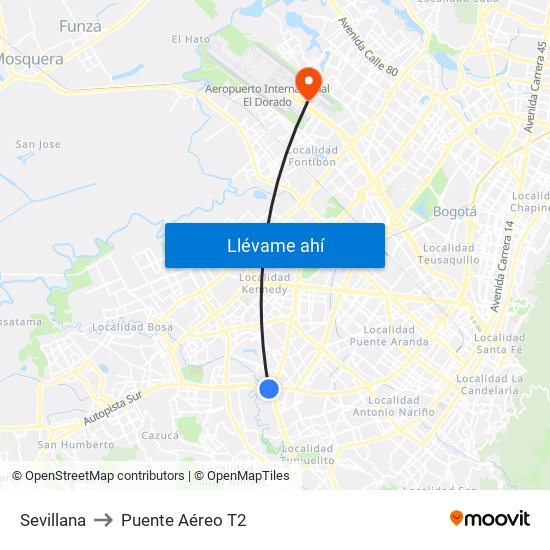 Sevillana to Puente Aéreo T2 map
