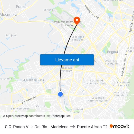 C.C. Paseo Villa Del Río - Madelena to Puente Aéreo T2 map