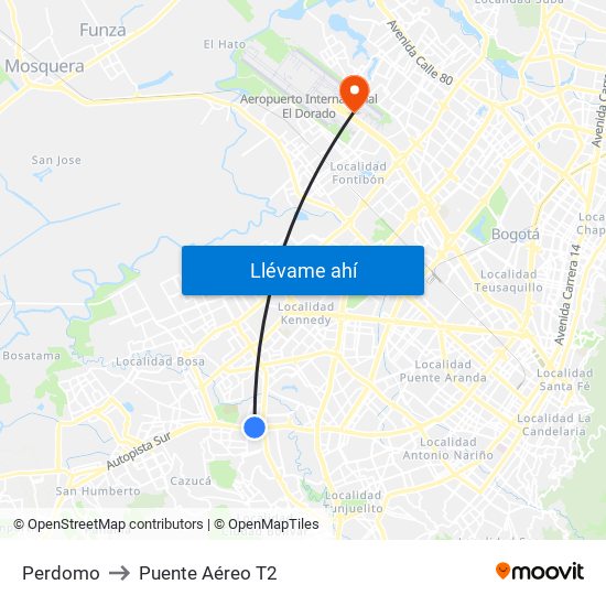 Perdomo to Puente Aéreo T2 map