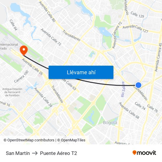 San Martín to Puente Aéreo T2 map