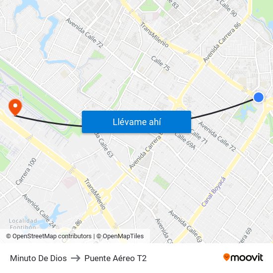 Minuto De Dios to Puente Aéreo T2 map