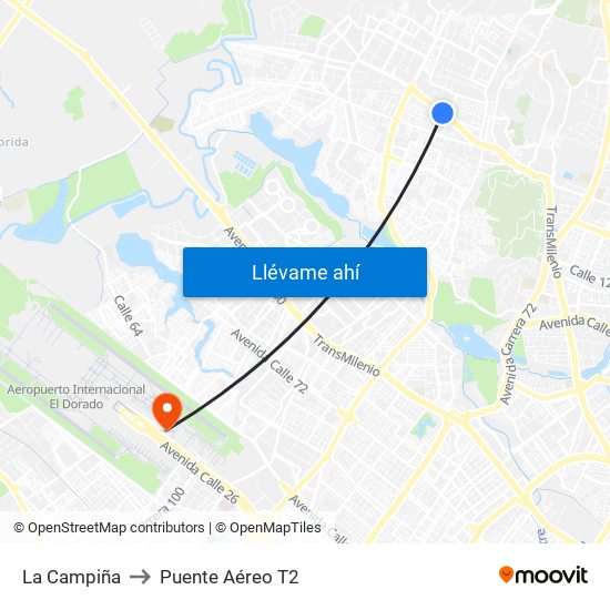 La Campiña to Puente Aéreo T2 map