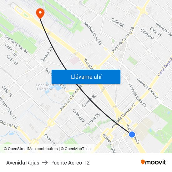 Avenida Rojas to Puente Aéreo T2 map