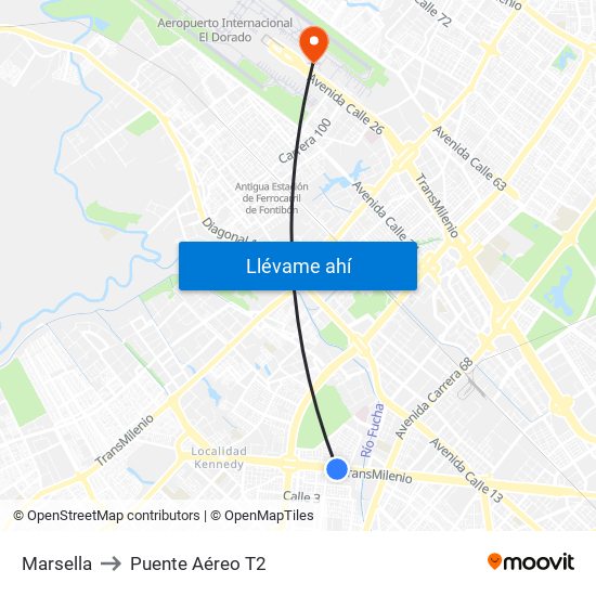 Marsella to Puente Aéreo T2 map