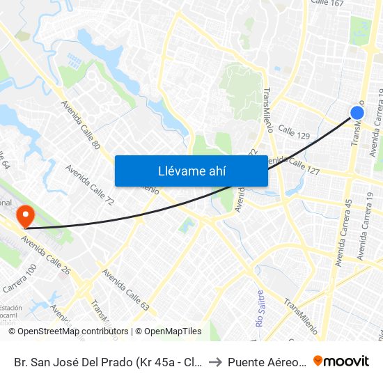 Br. San José Del Prado (Kr 45a - Cl 137) to Puente Aéreo T2 map