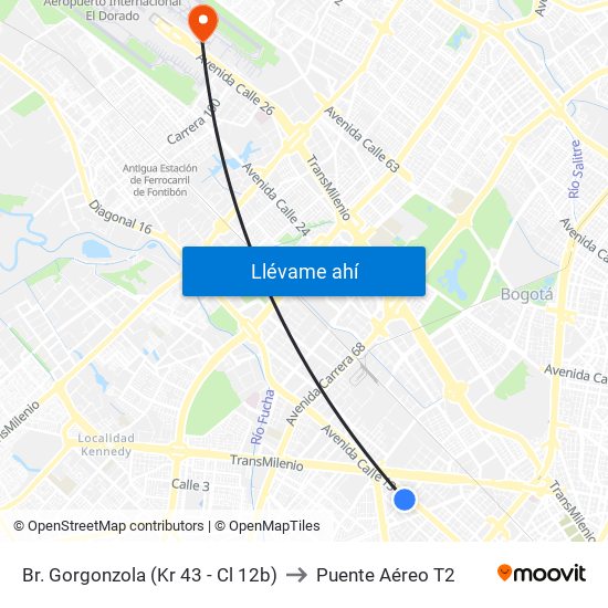 Br. Gorgonzola (Kr 43 - Cl 12b) to Puente Aéreo T2 map