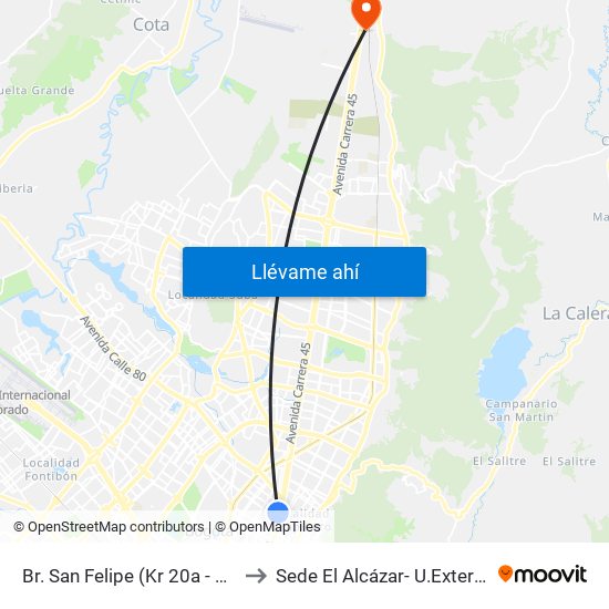 Br. San Felipe (Kr 20a - Cl 74) to Sede El Alcázar- U.Externado map