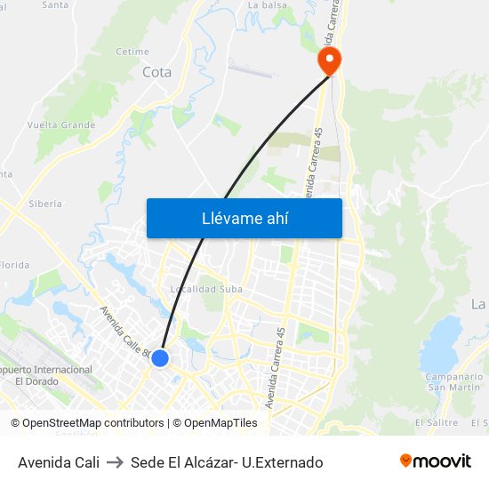 Avenida Cali to Sede El Alcázar- U.Externado map