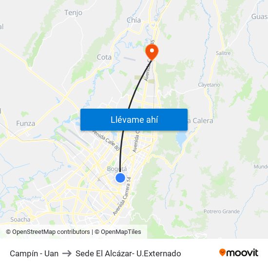 Campín - Uan to Sede El Alcázar- U.Externado map