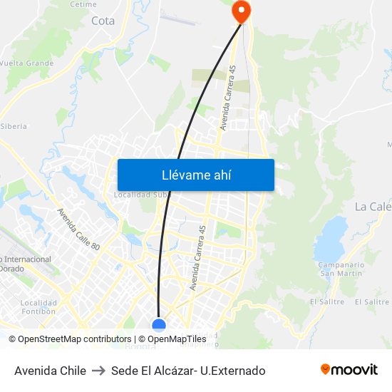 Avenida Chile to Sede El Alcázar- U.Externado map