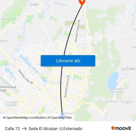 Calle 72 to Sede El Alcázar- U.Externado map