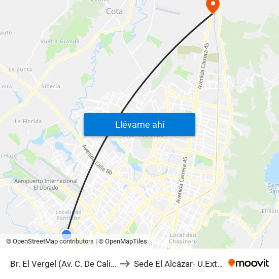 Br. El Vergel (Av. C. De Cali - Cl 18) to Sede El Alcázar- U.Externado map