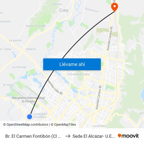 Br. El Carmen Fontibón (Cl 17 - Kr 100) to Sede El Alcázar- U.Externado map