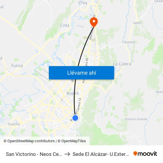 San Victorino - Neos Centro to Sede El Alcázar- U.Externado map