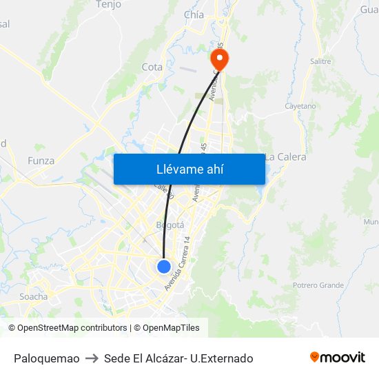 Paloquemao to Sede El Alcázar- U.Externado map