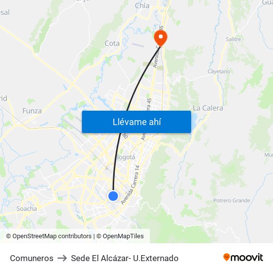 Comuneros to Sede El Alcázar- U.Externado map