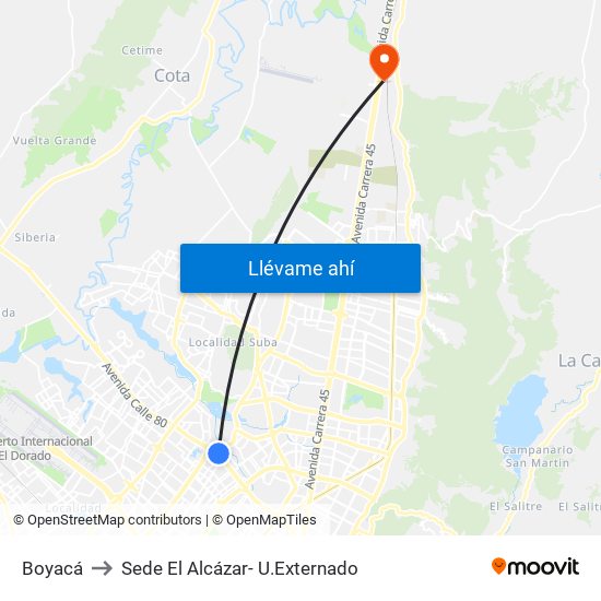 Boyacá to Sede El Alcázar- U.Externado map