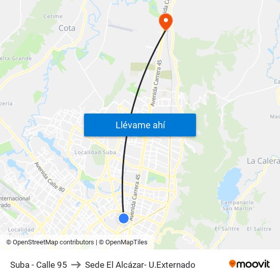 Suba - Calle 95 to Sede El Alcázar- U.Externado map
