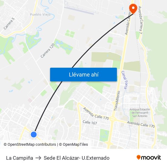 La Campiña to Sede El Alcázar- U.Externado map