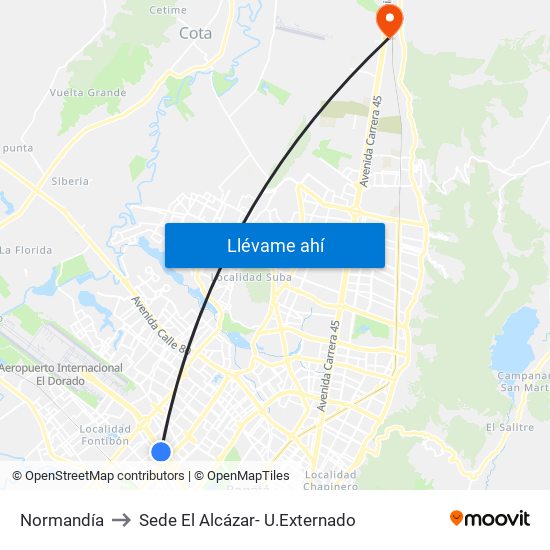 Normandía to Sede El Alcázar- U.Externado map